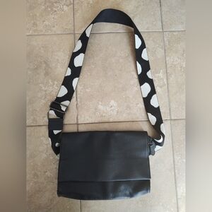 Black Leather CROSSBODY HAND BAG Polka Dot Adjustable Strap 4 Pockets Ear Japan